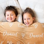 Personalized Cute Cartoon Elk Heart Soft Throw Blanket with Name Home Decor Birthday Christmas Gift for Girls Boys