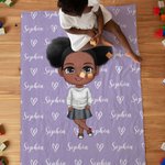 Personalized Cute Cartoon Elk Heart Soft Throw Blanket with Name Home Decor Birthday Christmas Gift for Girls Boys