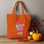 Personalized Neon Ghost Reusable Canvas Tote Bag with Name Halloween Gift for Family Friend