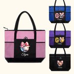 Personalized Disco Ball Pink Coquette Bow Large Tote Bag with Name Birthday Christmas Gift for Women