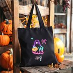 Personalized Neon Ghost Reusable Canvas Tote Bag with Name Halloween Gift for Family Friend