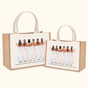 Personalisierte Braut jubelt mit Brautjungfern Jute Canvas Tragetasche mit Namen und Segen Zitat Hochzeit Party Brautdusche Geschenk für Braut