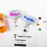 Personalised Glitter Nurse Acrylic Badge Reel Text with Gemstone Birthday Christmas Gift for Nurse Doctor Medical Staff