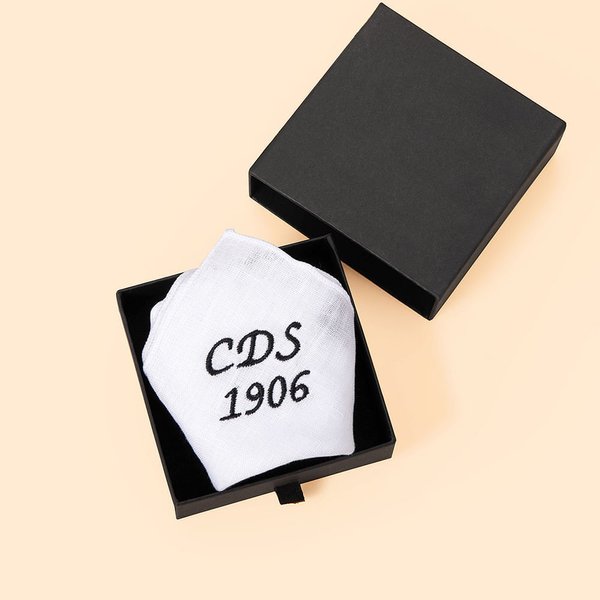 Personalized Linen Embroidered Monogrammed Handkerchief Hand Rolled Pocket Square with Box Christmas Wedding Gift for Men Boyfriend Groomsmen