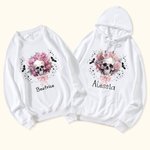 Sweatshirt à capuche avec nom Sweatshirt à capuche avec tête de mort rose multicolore personnalisé Cadeau d'Halloween pour femmes