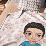 Personalized Cute Floral Cartoon Character Soft Throw Blanket with Multiple Names Home Decor Birthday Christmas Gift for Kids Family