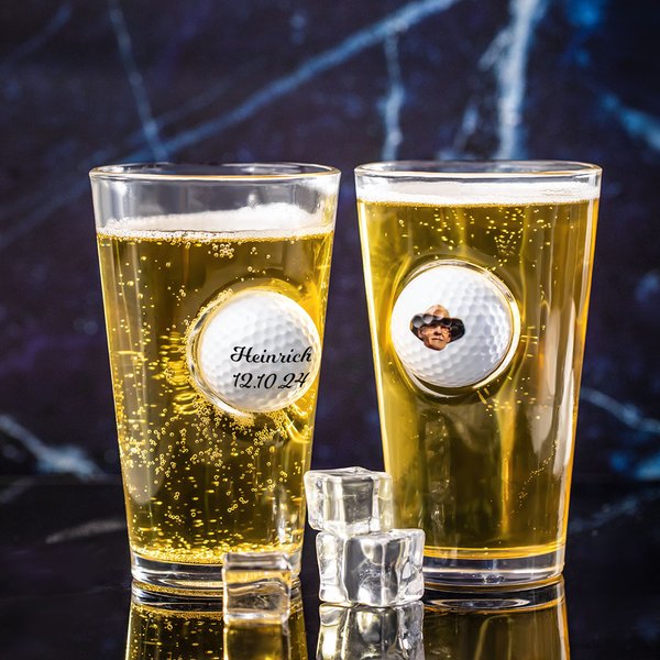 Personalisiertes Kreatives Bierglas mit Namen und Golfball 200-450ml Foto Pint Glas Geburtstag Geschenk für Bierliebhaber Golf-Fan