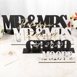 Personalized Mr and Mrs Wood Wedding Table Sign with Mirror Acrylic Family Name Party Photo Prop Anniversary Wedding Gift for Couple