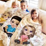 Personalized Cute Floral Cartoon Character Soft Throw Blanket with Multiple Names Home Decor Birthday Christmas Gift for Kids Family