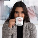 Taza esmaltada personalizada con nombre y calavera rosa murciélagos 11oz Regalo de Halloween para mujeres amantes de las calaveras