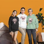 Sweatshirt à capuche avec nom Sweatshirt à capuche avec tête de mort rose multicolore personnalisé Cadeau d'Halloween pour femmes