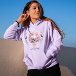 Sweatshirt à capuche avec nom Sweatshirt à capuche avec tête de mort rose multicolore personnalisé Cadeau d'Halloween pour femmes