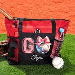 Personalized Disco Ball Pink Coquette Bow Large Tote Bag with Name Birthday Christmas Gift for Women