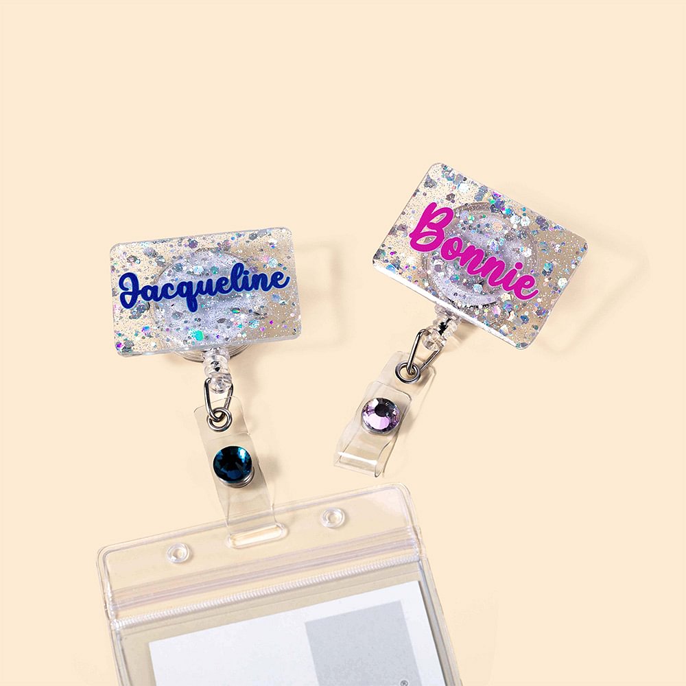 Badge en Acrylique Pailleté Personnalisé avec Texte et Pierre Précieuse Cadeau d'Anniversaire et de Noël pour Infirmière et Médecin
