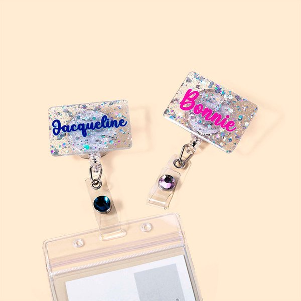 Personalised Glitter Nurse Acrylic Badge Reel Text with Gemstone Birthday Christmas Gift for Nurse Doctor Medical Staff