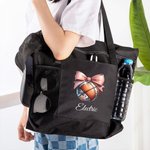 Personalized Disco Ball Pink Coquette Bow Large Tote Bag with Name Birthday Christmas Gift for Women