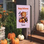 Personalised Watercolor Pumpkin Animal Garden Flag with Name Text Yard Garden Decor Halloween Gift for Family