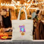 Personalized Neon Ghost Reusable Canvas Tote Bag with Name Halloween Gift for Family Friend