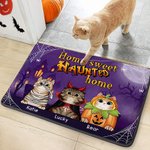 Personalized 1 - 5 Pumpkin Witch Cats Design Non-Slip Funny Door Mat with Name Halloween Fall Home Decor Gift for Family