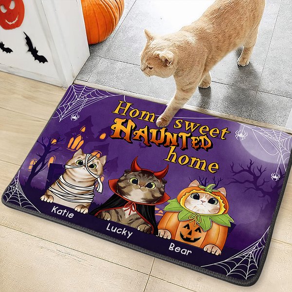 Personnalisé 1 - 5 Pumpkin Witch Cats Design Antidérapant Funny Door Mat with Name Halloween Fall Home Decor Gift for Family