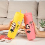 Personalised Multicolor Cartoon Character and Birth Flower 16oz Matte Tumbler with Name and Straw Birthday Wedding Party Gift for Women Girls