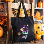 Personalized Neon Ghost Reusable Canvas Tote Bag with Name Halloween Gift for Family Friend