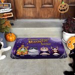 Personalized 1 - 5 Pumpkin Witch Cats Design Non-Slip Funny Door Mat with Name Halloween Fall Home Decor Gift for Family