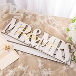 Personalized Mr and Mrs Wood Wedding Table Sign with Mirror Acrylic Family Name Party Photo Prop Anniversary Wedding Gift for Couple