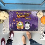 Personalized 1 - 5 Pumpkin Witch Cats Design Non-Slip Funny Door Mat with Name Halloween Fall Home Decor Gift for Family