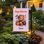 Personalised Watercolor Pumpkin Animal Garden Flag with Name Text Yard Garden Decor Halloween Gift for Family