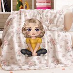 Personalized Cute Floral Cartoon Character Soft Throw Blanket with Multiple Names Home Decor Birthday Christmas Gift for Kids Family