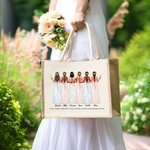 Personalized Bride Cheers with Bridesmaids Jute Canvas Tote Bag with Name and Blessing Quote Wedding Party Bridal Shower Gift for Bride