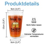 Personalisiertes „Drink Up Daddy“ Bierglas Faustgruß 470ml mit 1-4 Kinder-Namen und Text Vatertag Geburtstag Geschenk für Papa