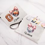 Bolsa de maquillaje personalizada con nombre de pelota de fútbol tenis discoteca con pulsera Accesorios de viaje Regalo para mujer Amante de los depor