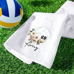 Personalized Volleyball Birth Flower 100% Cotton Towel Name with Hanging Clip Birthday Gift for Volleyball Lovers