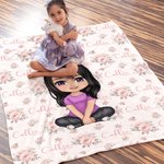 Personalized Cute Floral Cartoon Character Soft Throw Blanket with Multiple Names Home Decor Birthday Christmas Gift for Kids Family