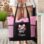 Personalized Disco Ball Pink Coquette Bow Large Tote Bag with Name Birthday Christmas Gift for Women