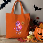 Personalized Neon Ghost Reusable Canvas Tote Bag with Name Halloween Gift for Family Friend