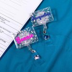 Personalised Glitter Nurse Acrylic Badge Reel Text with Gemstone Birthday Christmas Gift for Nurse Doctor Medical Staff