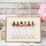 Personalized Bride Cheers with Bridesmaids Jute Canvas Tote Bag with Name and Blessing Quote Wedding Party Bridal Shower Gift for Bride