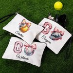 Bolsa de maquillaje personalizada con nombre de pelota de fútbol tenis discoteca con pulsera Accesorios de viaje Regalo para mujer Amante de los depor