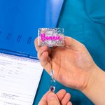 Personalised Glitter Nurse Acrylic Badge Reel Text with Gemstone Birthday Christmas Gift for Nurse Doctor Medical Staff