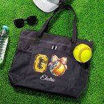 Personalized Disco Ball Pink Coquette Bow Large Tote Bag with Name Birthday Christmas Gift for Women