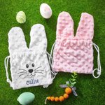 Personalized Easter Bunny Ear Drawstring Velvet Treat Bag with Embroidered Names for Kids | Callie
