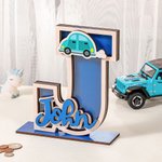 Personlig spargris med tecknad bokstav och klart fönster med namn Barnkammardekoration Födelsedagspresent för pojkar Flickor