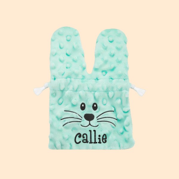 Personalized Easter Bunny Ear Drawstring Velvet Treat Bag with Embroidered Names for Kids | Callie