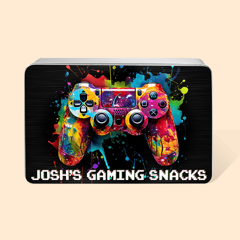 Personalised SplashInk Gamepad Design Biscuit Tin Box with Name