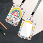 Personalized Rainbow Crayon Pencil Teacher Badge ID Holder with Name Detachable Lanyard Back to School Appreciation Gift for Teacher