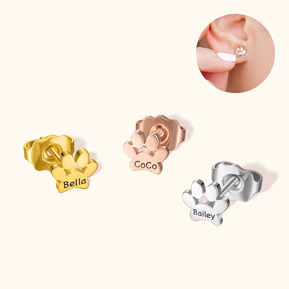 Boucles d'Oreilles Unisexes Personnalisées avec Texte Gravé sur Patte Animale Cadeau Anniversaire Souvenir pour Amoureux d'Animal de Compagnie