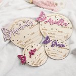 Personalizado 3D Mariposa de Madera Anuncio de Nacimiento Signo Foto Prop con Estadísticas y Nombre Grabado Baby Shower Cumpleaños Regalo para Recién 